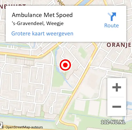 Locatie op kaart van de 112 melding: Ambulance Met Spoed Naar 's-Gravendeel, Weegje op 27 april 2024 14:20