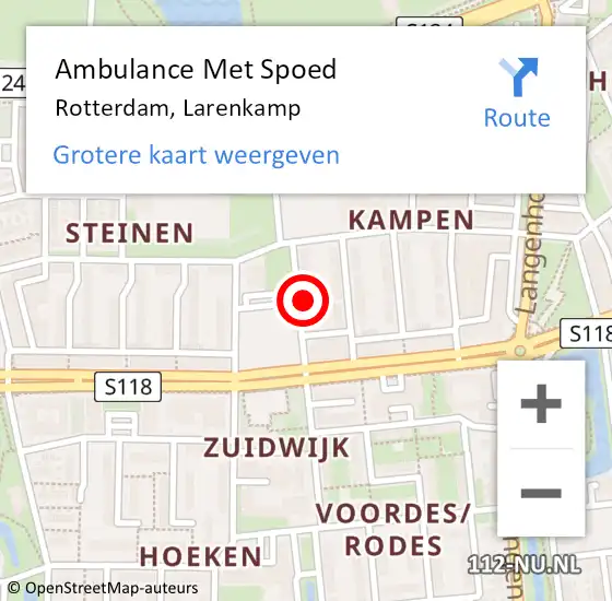 Locatie op kaart van de 112 melding: Ambulance Met Spoed Naar Rotterdam, Larenkamp op 27 april 2024 14:23