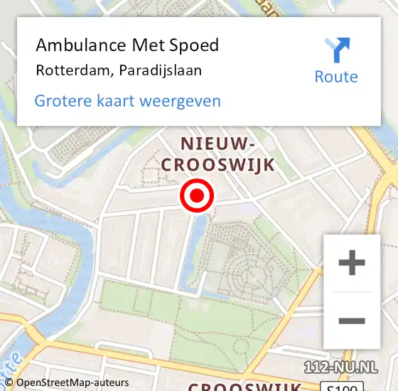 Locatie op kaart van de 112 melding: Ambulance Met Spoed Naar Rotterdam, Paradijslaan op 27 april 2024 14:24