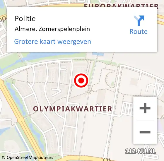 Locatie op kaart van de 112 melding: Politie Almere, Zomerspelenplein op 27 april 2024 14:56