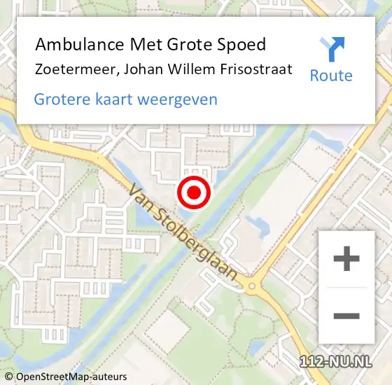 Locatie op kaart van de 112 melding: Ambulance Met Grote Spoed Naar Zoetermeer, Johan Willem Frisostraat op 27 april 2024 14:56