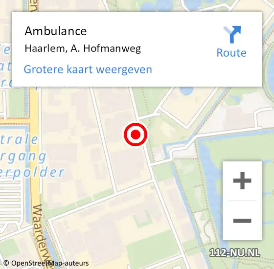 Locatie op kaart van de 112 melding: Ambulance Haarlem, A. Hofmanweg op 27 april 2024 15:26