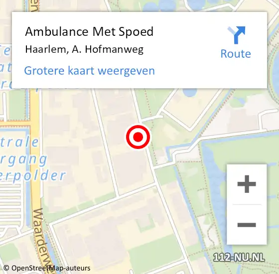 Locatie op kaart van de 112 melding: Ambulance Met Spoed Naar Haarlem, A. Hofmanweg op 27 april 2024 15:27