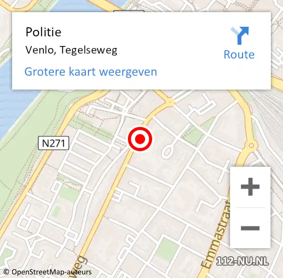 Locatie op kaart van de 112 melding: Politie Venlo, Tegelseweg op 27 april 2024 15:29