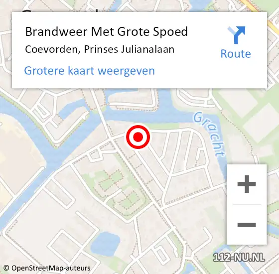Locatie op kaart van de 112 melding: Brandweer Met Grote Spoed Naar Coevorden, Prinses Julianalaan op 27 april 2024 15:33