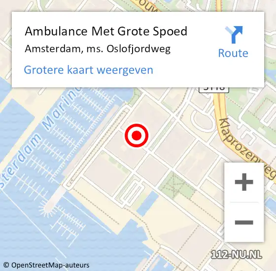 Locatie op kaart van de 112 melding: Ambulance Met Grote Spoed Naar Amsterdam, ms. Oslofjordweg op 27 april 2024 15:45