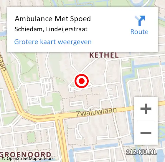 Locatie op kaart van de 112 melding: Ambulance Met Spoed Naar Schiedam, Lindeijerstraat op 27 april 2024 15:46