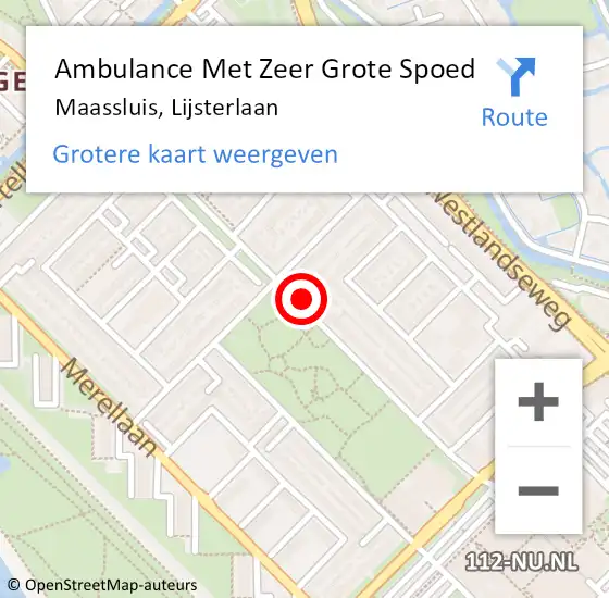 Locatie op kaart van de 112 melding: Ambulance Met Zeer Grote Spoed Naar Maassluis, Lijsterlaan op 27 april 2024 15:47