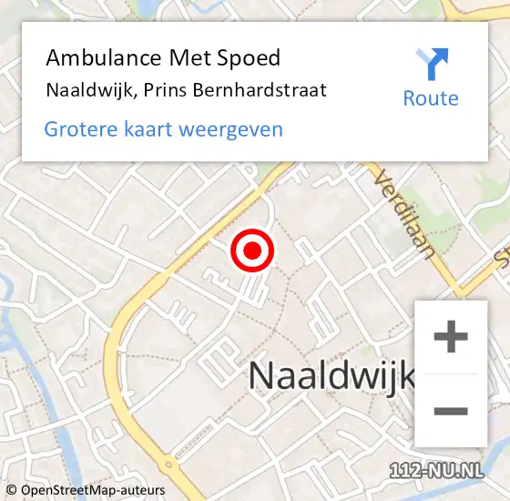 Locatie op kaart van de 112 melding: Ambulance Met Spoed Naar Naaldwijk, Prins Bernhardstraat op 27 april 2024 15:55