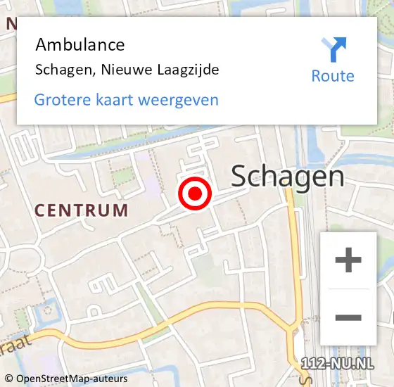 Locatie op kaart van de 112 melding: Ambulance Schagen, Nieuwe Laagzijde op 27 april 2024 15:56