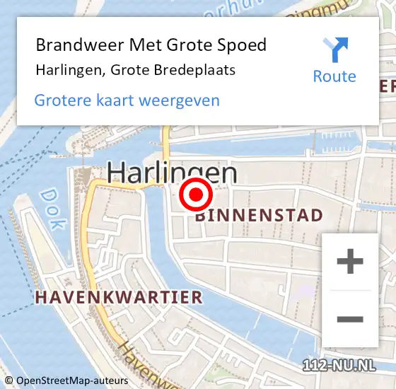 Locatie op kaart van de 112 melding: Brandweer Met Grote Spoed Naar Harlingen, Grote Bredeplaats op 3 oktober 2014 20:30