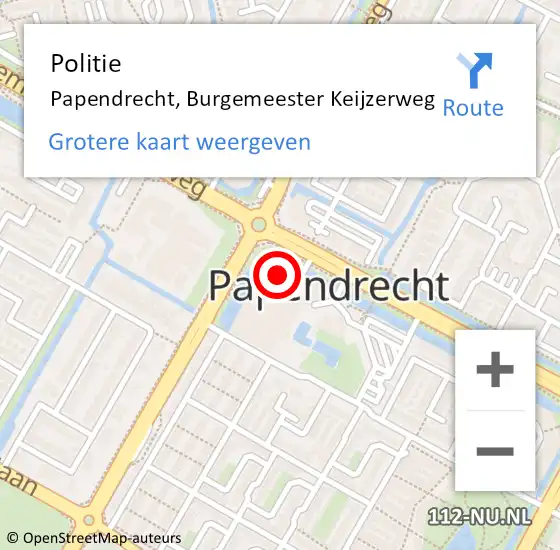Locatie op kaart van de 112 melding: Politie Papendrecht, Burgemeester Keijzerweg op 27 april 2024 16:14