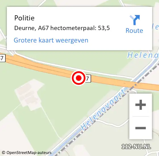 Locatie op kaart van de 112 melding: Politie Deurne, A67 hectometerpaal: 53,5 op 27 april 2024 16:21