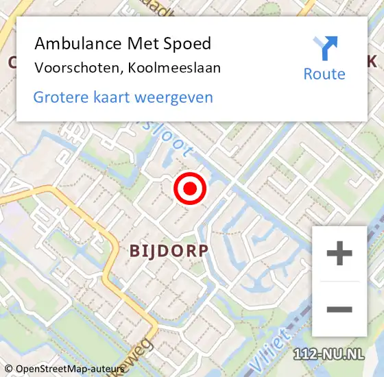 Locatie op kaart van de 112 melding: Ambulance Met Spoed Naar Voorschoten, Koolmeeslaan op 27 april 2024 16:35