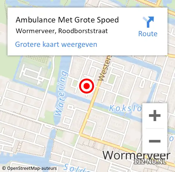 Locatie op kaart van de 112 melding: Ambulance Met Grote Spoed Naar Wormerveer, Roodborststraat op 3 oktober 2014 20:36