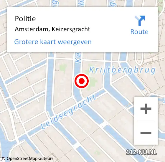 Locatie op kaart van de 112 melding: Politie Amsterdam, Keizersgracht op 27 april 2024 16:50