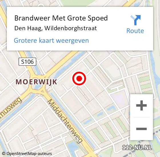 Locatie op kaart van de 112 melding: Brandweer Met Grote Spoed Naar Den Haag, Wildenborghstraat op 27 april 2024 16:56