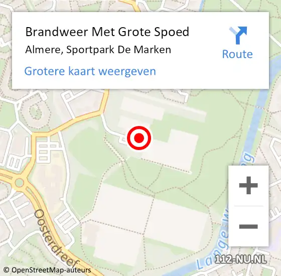 Locatie op kaart van de 112 melding: Brandweer Met Grote Spoed Naar Almere, Sportpark De Marken op 27 april 2024 17:08