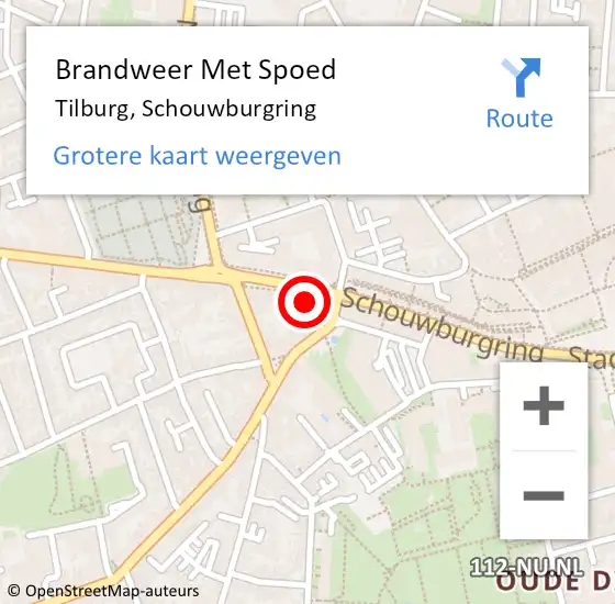 Locatie op kaart van de 112 melding: Brandweer Met Spoed Naar Tilburg, Schouwburgring op 27 april 2024 17:20