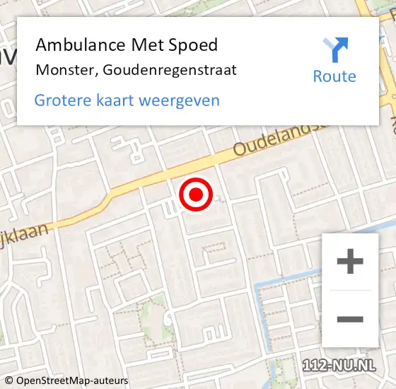 Locatie op kaart van de 112 melding: Ambulance Met Spoed Naar Monster, Goudenregenstraat op 27 april 2024 17:20