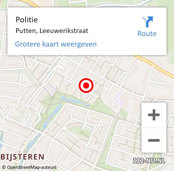 Locatie op kaart van de 112 melding: Politie Putten, Leeuwerikstraat op 27 april 2024 17:32