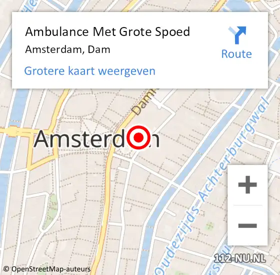 Locatie op kaart van de 112 melding: Ambulance Met Grote Spoed Naar Amsterdam, Dam op 27 april 2024 17:45