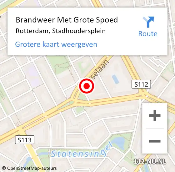 Locatie op kaart van de 112 melding: Brandweer Met Grote Spoed Naar Rotterdam, Stadhoudersplein op 27 april 2024 18:10