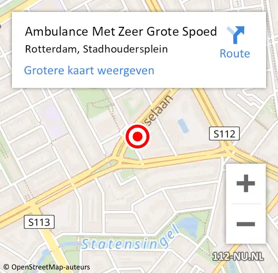 Locatie op kaart van de 112 melding: Ambulance Met Zeer Grote Spoed Naar Rotterdam, Stadhoudersplein op 27 april 2024 18:13