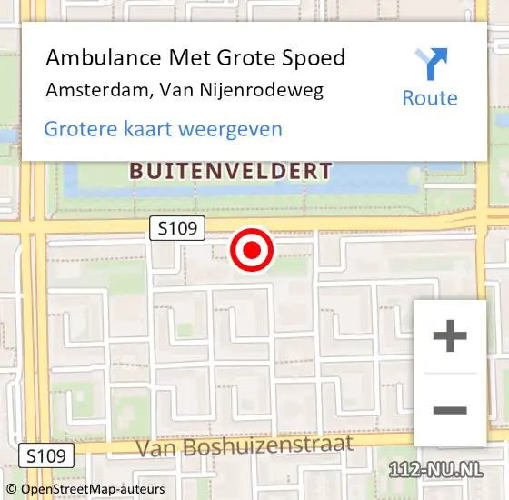 Locatie op kaart van de 112 melding: Ambulance Met Grote Spoed Naar Amsterdam, Van Nijenrodeweg op 27 april 2024 18:16