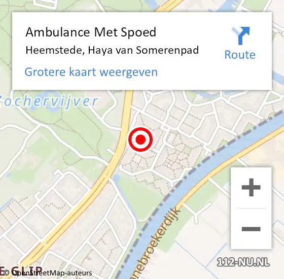 Locatie op kaart van de 112 melding: Ambulance Met Spoed Naar Heemstede, Haya van Somerenpad op 27 april 2024 18:19