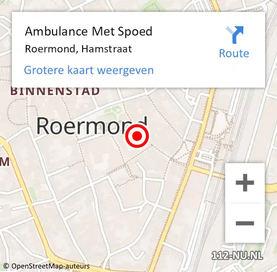 Locatie op kaart van de 112 melding: Ambulance Met Spoed Naar Roermond, Hamstraat op 27 april 2024 18:19