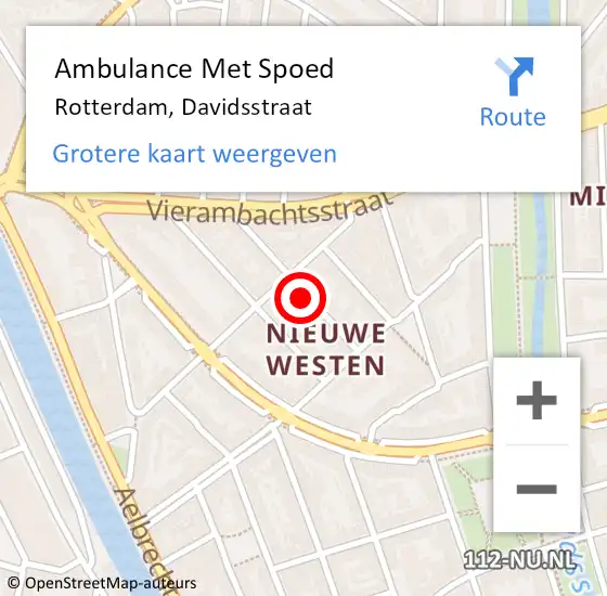 Locatie op kaart van de 112 melding: Ambulance Met Spoed Naar Rotterdam, Davidsstraat op 27 april 2024 18:22