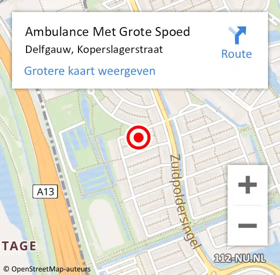 Locatie op kaart van de 112 melding: Ambulance Met Grote Spoed Naar Delfgauw, Koperslagerstraat op 27 april 2024 18:29