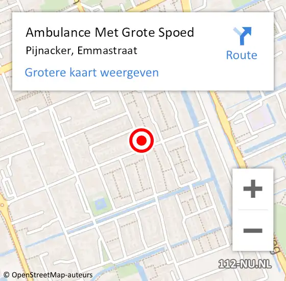 Locatie op kaart van de 112 melding: Ambulance Met Grote Spoed Naar Pijnacker, Emmastraat op 27 april 2024 18:38