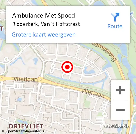 Locatie op kaart van de 112 melding: Ambulance Met Spoed Naar Ridderkerk, Van 't Hoffstraat op 27 april 2024 18:42