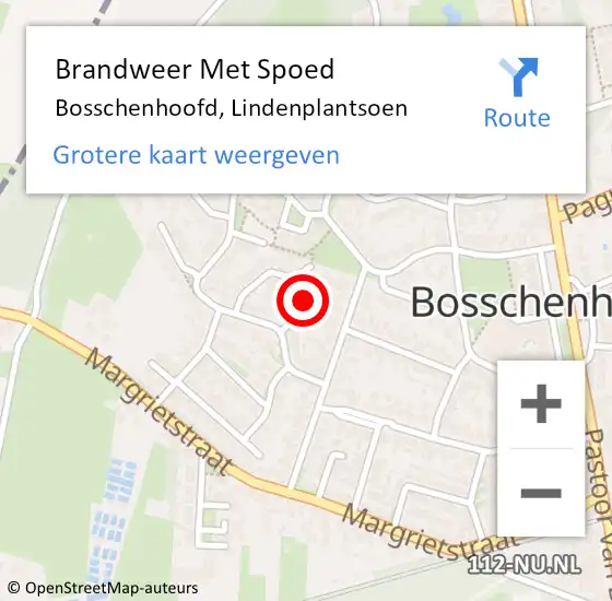 Locatie op kaart van de 112 melding: Brandweer Met Spoed Naar Bosschenhoofd, Lindenplantsoen op 27 april 2024 18:48