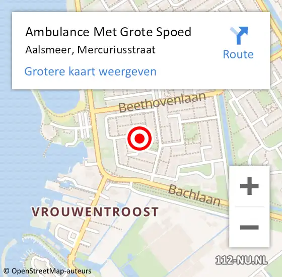 Locatie op kaart van de 112 melding: Ambulance Met Grote Spoed Naar Aalsmeer, Mercuriusstraat op 27 april 2024 18:48