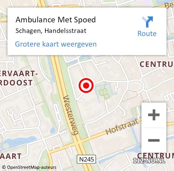 Locatie op kaart van de 112 melding: Ambulance Met Spoed Naar Schagen, Handelsstraat op 27 april 2024 18:52