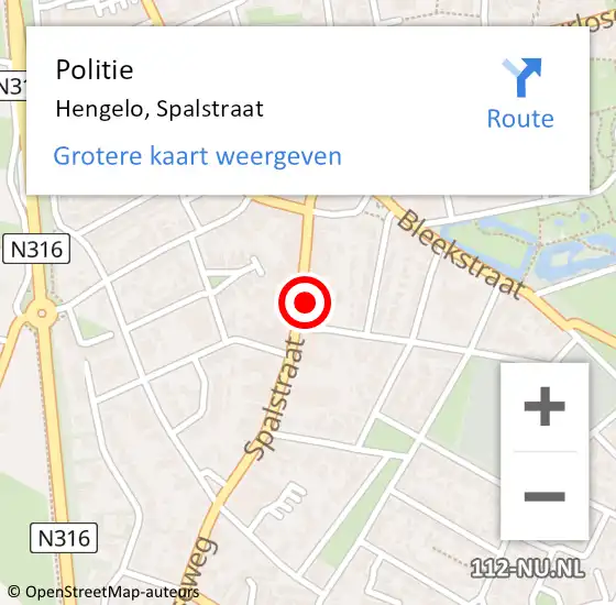 Locatie op kaart van de 112 melding: Politie Hengelo, Spalstraat op 27 april 2024 18:52
