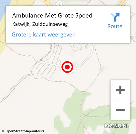 Locatie op kaart van de 112 melding: Ambulance Met Grote Spoed Naar Katwijk, Zuidduinseweg op 27 april 2024 19:13