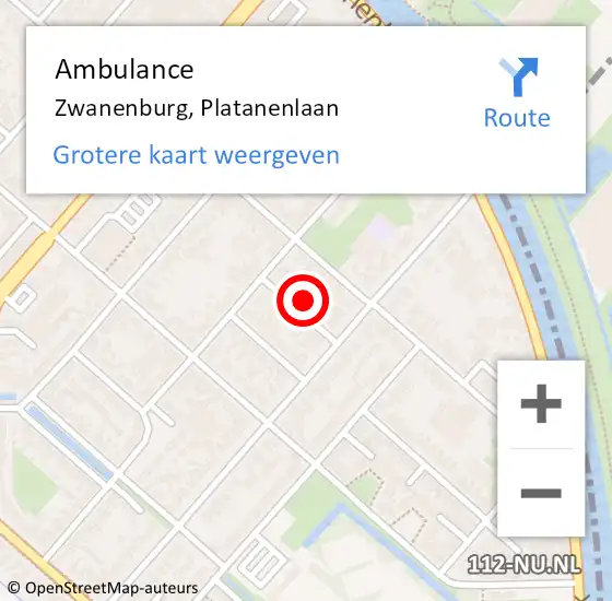 Locatie op kaart van de 112 melding: Ambulance Zwanenburg, Platanenlaan op 27 april 2024 19:19
