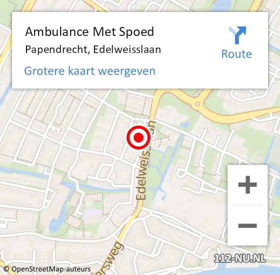 Locatie op kaart van de 112 melding: Ambulance Met Spoed Naar Papendrecht, Edelweisslaan op 27 april 2024 19:20