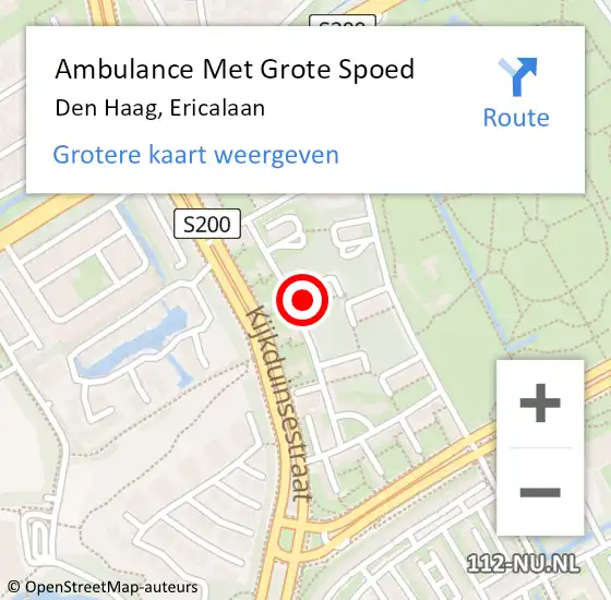 Locatie op kaart van de 112 melding: Ambulance Met Grote Spoed Naar Den Haag, Ericalaan op 27 april 2024 19:27