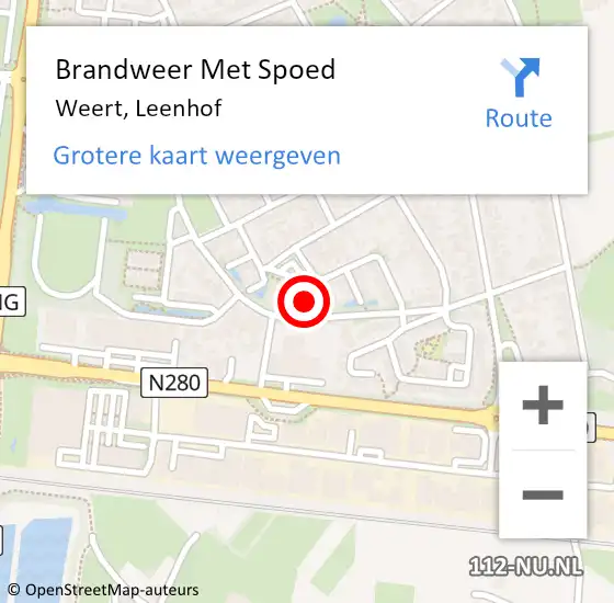 Locatie op kaart van de 112 melding: Brandweer Met Spoed Naar Weert, Leenhof op 27 april 2024 19:34