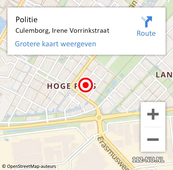 Locatie op kaart van de 112 melding: Politie Culemborg, Irene Vorrinkstraat op 27 april 2024 19:57
