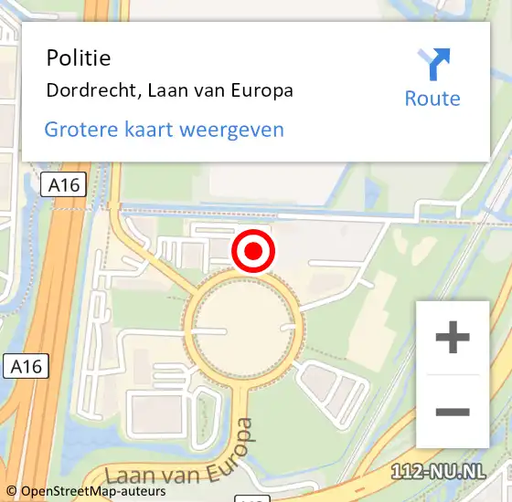 Locatie op kaart van de 112 melding: Politie Dordrecht, Laan van Europa op 27 april 2024 19:59
