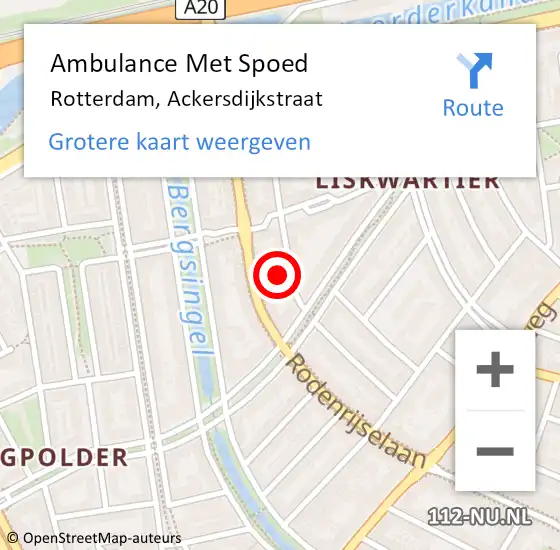 Locatie op kaart van de 112 melding: Ambulance Met Spoed Naar Rotterdam, Ackersdijkstraat op 27 april 2024 20:01