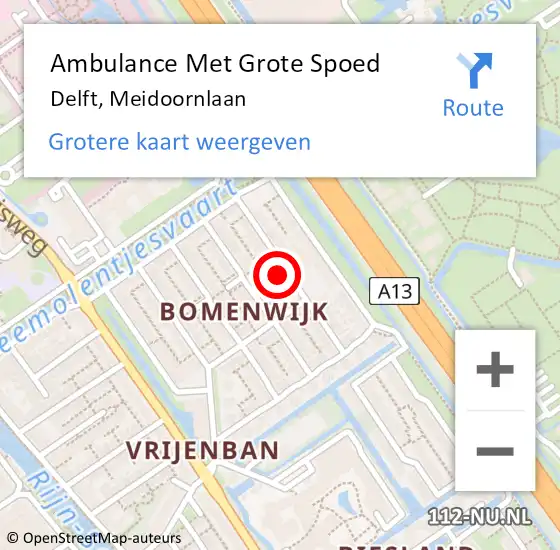 Locatie op kaart van de 112 melding: Ambulance Met Grote Spoed Naar Delft, Meidoornlaan op 27 april 2024 20:14