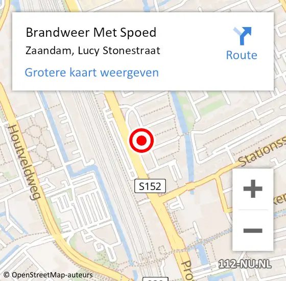 Locatie op kaart van de 112 melding: Brandweer Met Spoed Naar Zaandam, Lucy Stonestraat op 27 april 2024 20:37