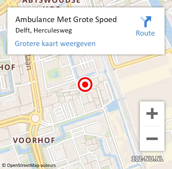 Locatie op kaart van de 112 melding: Ambulance Met Grote Spoed Naar Delft, Herculesweg op 27 april 2024 20:46